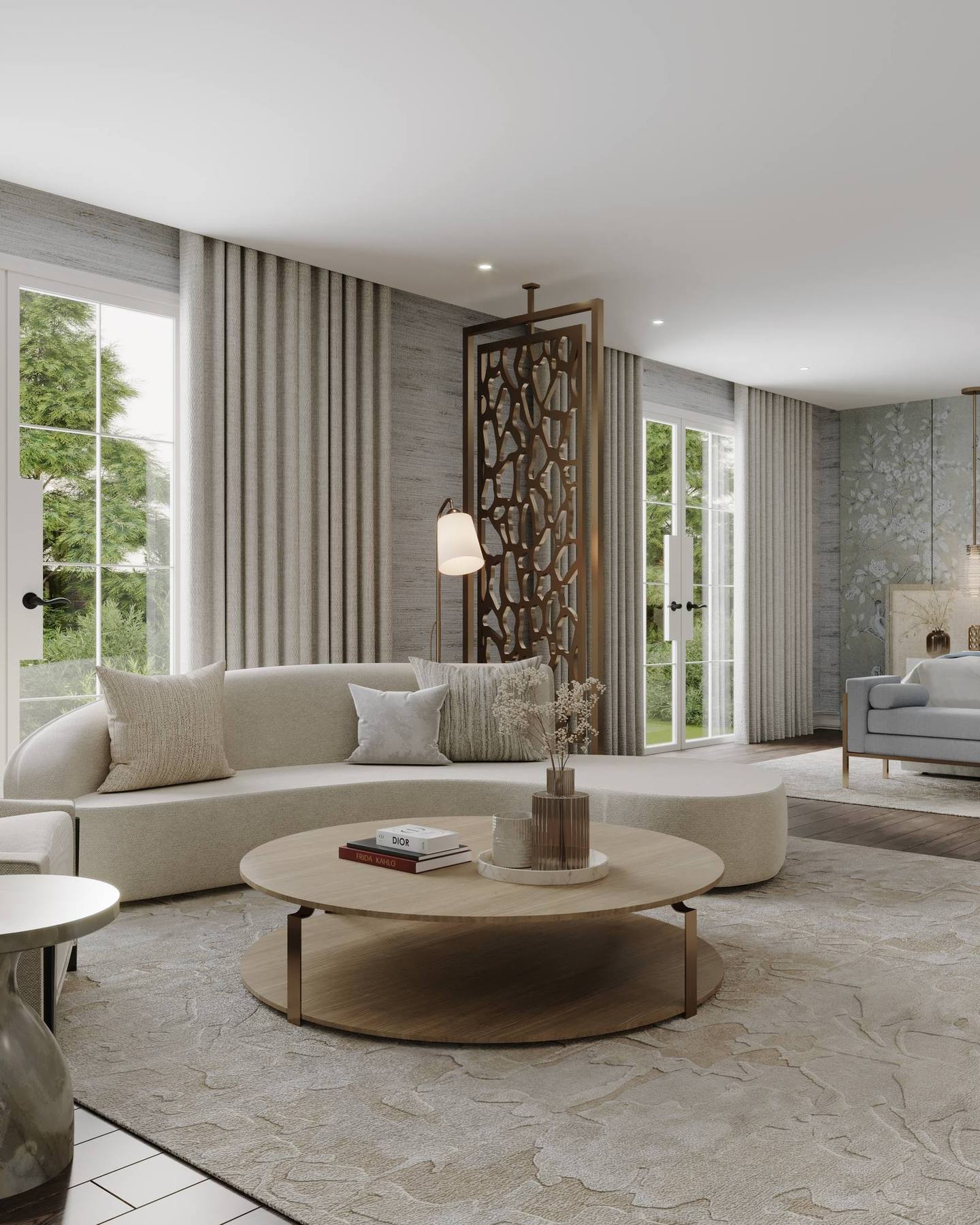 Living space with bronze screen